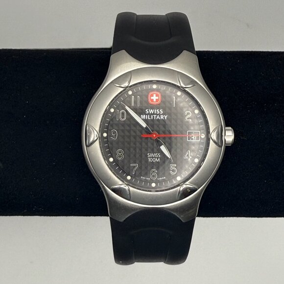 Vintage  2001 Swiss Military Men’s The Genuine100M Diver Swiss Made Silver Black - Picture 6 of 9